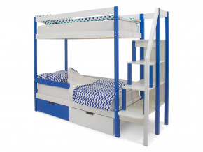Двухъярусная кровать Svogen с ящиками и бортиком сине-белый в Ревде - revda.magazinmebel.ru | фото - изображение 1