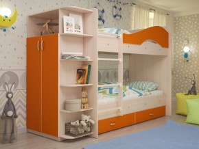Кровать 2-х ярусная Мая с ящиками и шкафом на латофлексах оранж в Ревде - revda.magazinmebel.ru | фото - изображение 1