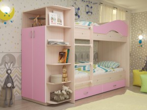 Кровать 2-х ярусная Мая с ящиками и шкафом на латофлексах розовый в Ревде - revda.magazinmebel.ru | фото - изображение 1