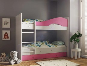 Кровать 2-х ярусная Мая с ящиками на латофлексах белый-розовый в Ревде - revda.magazinmebel.ru | фото