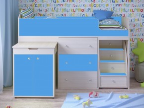 Кровать чердак Малыш 80х180 Дуб молочный, Голубой в Ревде - revda.magazinmebel.ru | фото