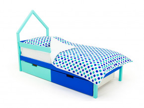 Кровать-домик мини Svogen с ящиками и бортиком мятно-синий в Ревде - revda.magazinmebel.ru | фото - изображение 1