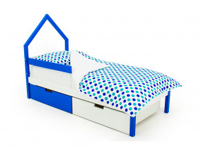 Кровать-домик мини Svogen с ящиками и бортиком сине-белый в Ревде - revda.magazinmebel.ru | фото