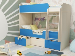 Кровать двухъярусная Малыш двойняшка дуб молочный-голубой в Ревде - revda.magazinmebel.ru | фото
