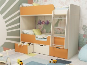 Кровать двухъярусная Малыш двойняшка дуб молочный-оранжевый в Ревде - revda.magazinmebel.ru | фото