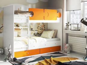 Кровать двухъярусная Тетрис латы с бортиками белый-оранжевый в Ревде - revda.magazinmebel.ru | фото