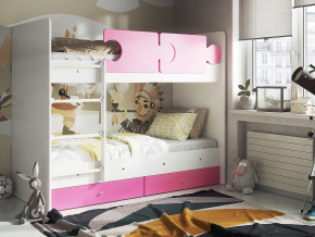 Кровать двухъярусная Тетрис латы с бортиками белый-розовый в Ревде - revda.magazinmebel.ru | фото