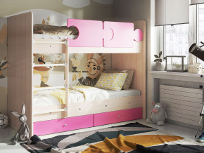 Кровать двухъярусная Тетрис латы с бортиками дуб млечный-розовый в Ревде - revda.magazinmebel.ru | фото