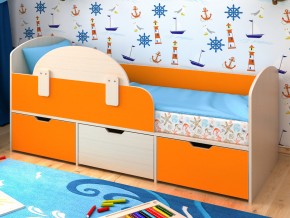 Кровать Малыш Мини Дуб молочный-Оранжевый без бортика в Ревде - revda.magazinmebel.ru | фото - изображение 1
