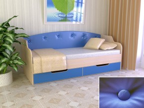 Кровать Юниор Тип 2 дуб молочный/синий 800х1600 в Ревде - revda.magazinmebel.ru | фото