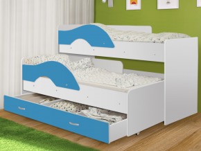 Кровать выкатная Радуга с ящиком 80х160 белая-голубой в Ревде - revda.magazinmebel.ru | фото